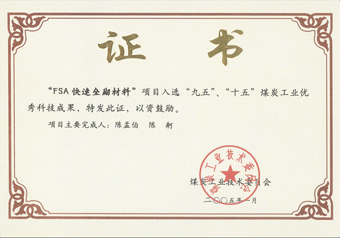 2005年1月FSA快速壘砌材料獲“九五、十五”科技成果獎(jiǎng).jpg