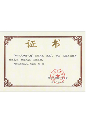 2005年1月PCAS灰砂活化劑獲“九五、十五”科技成果獎